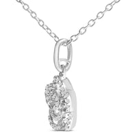 Sterling Silver 1/10 Cttw Diamond Floral Pendant Necklace
