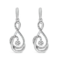 .925 Sterling Silver 1/6 Cttw Diamond Spiral Twist Drop and Dangle Earrings