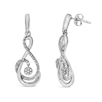.925 Sterling Silver 1/6 Cttw Diamond Spiral Twist Drop and Dangle Earrings