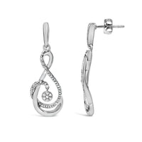 .925 Sterling Silver 1/6 Cttw Diamond Spiral Twist Drop and Dangle Earrings