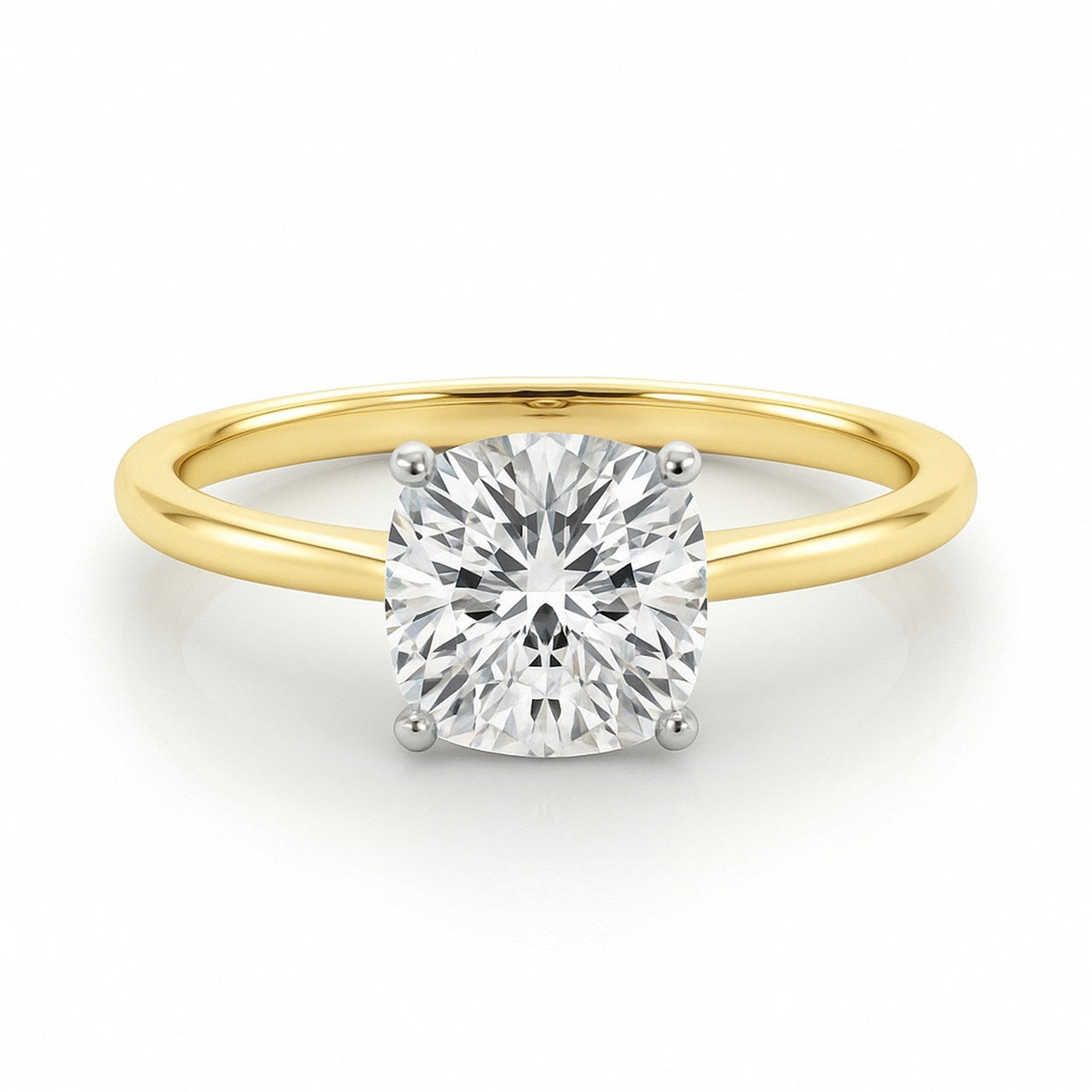 2 Carat Cushion Lab Grown IGI G/VS1 Diamond Solitaire Ring in 14K Yellow Gold - KIAHMILLA