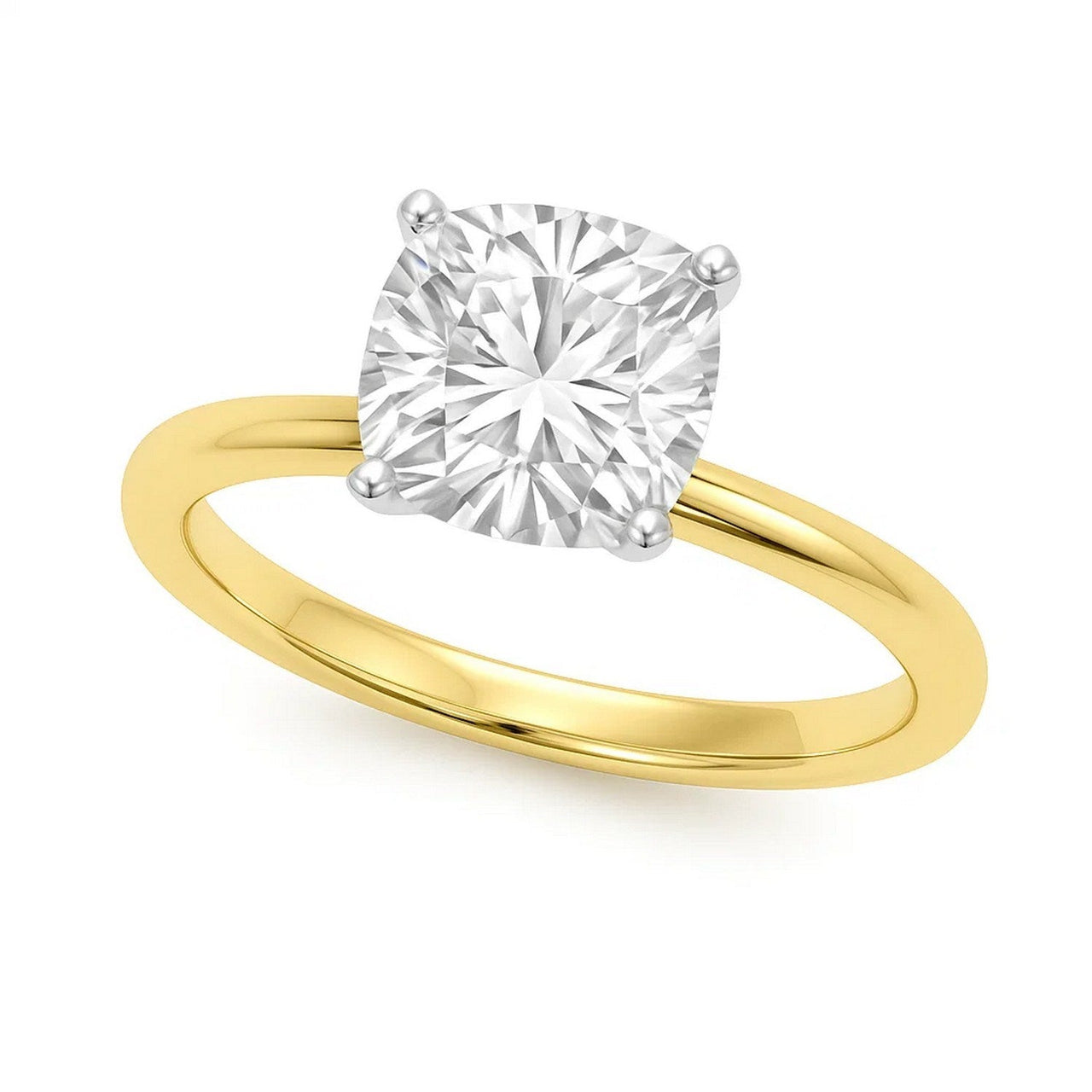 2 Carat Cushion Lab Grown IGI G/VS1 Diamond Solitaire Ring in 14K Yellow Gold - KIAHMILLA