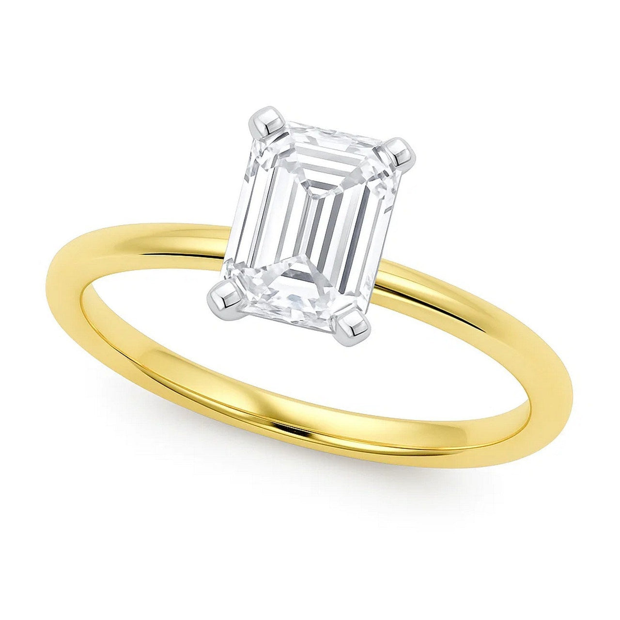2 Carat Emerald Lab Grown IGI G/VS1 Diamond Solitaire Ring in 14K Yellow Gold - KIAHMILLA