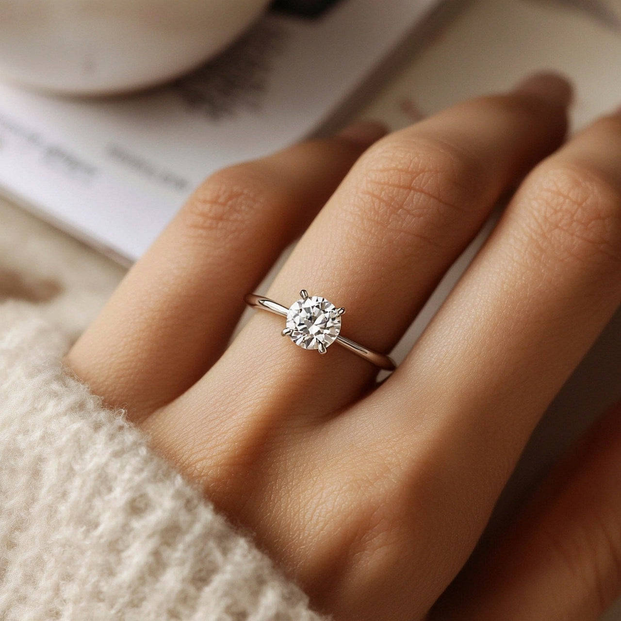 2 Carat Round Lab Grown IGI G/VS1 Diamond Solitaire Ring in 10K White Gold - KIAHMILLA