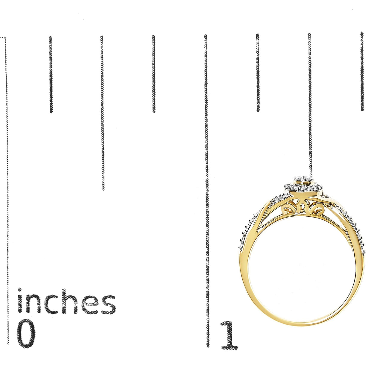 10K Yellow Gold 1/10 Cttw Diamond Swirl and Halo Promise Ring