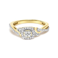 14K Yellow Gold Plated .925 Sterling Silver 1/10 Cttw Round-Cut Diamond Composite Halo Engagement Ring
