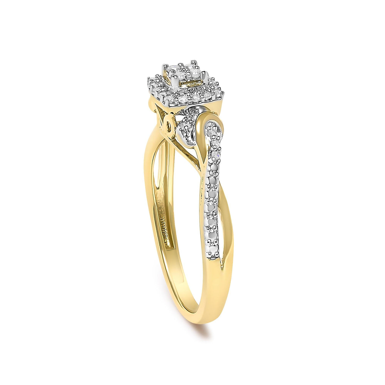 10K Yellow Gold Twisted Shank 1/10 Cttw Diamond Composite Halo Engagement Ring