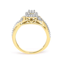 10K Yellow Gold Twisted Shank 1/10 Cttw Diamond Composite Halo Engagement Ring