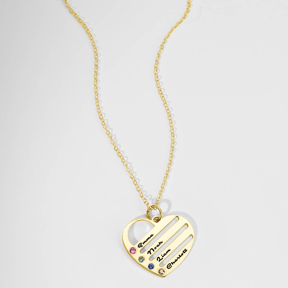 Engraved Heart Name Necklace Custom Family Birthstone Mom Necklace S925 Silver