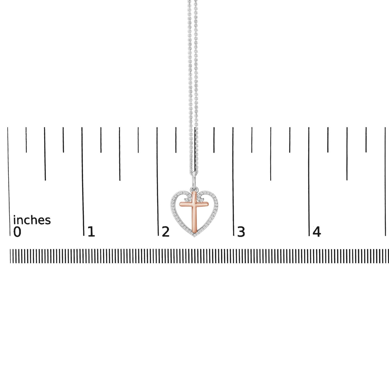 14K Rose Gold Plated Sterling Silver 1/5 Cttw Diamond Heart Cross Pendant Necklace