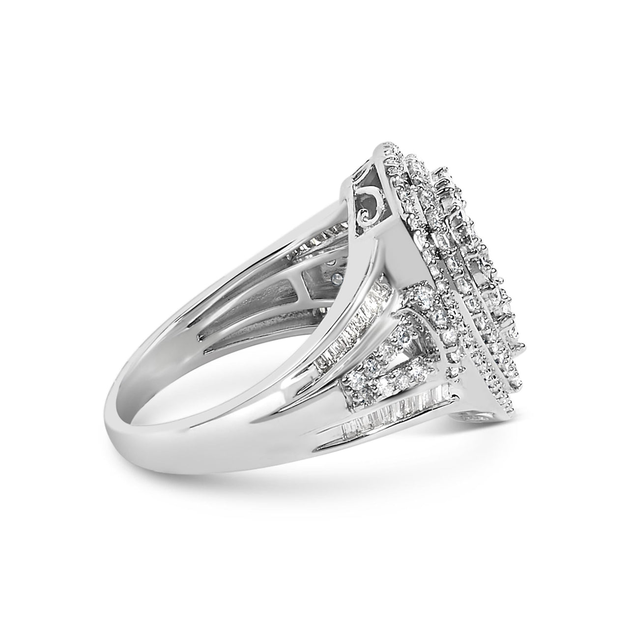 Sterling Silver 1 Cttw Diamond Pear-Shaped Triple Halo Cluster Ring