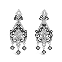 Black Rhodium and .925 Sterling Silver 3/4 Cttw Diamond Chandelier Earrings