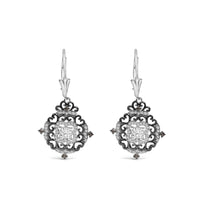Black Rhodium and .925 Sterling Silver 3/4 Cttw Diamond Medallion Drop Earrings