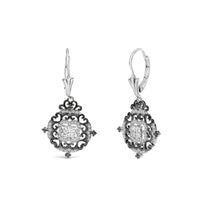 Black Rhodium and .925 Sterling Silver 3/4 Cttw Diamond Medallion Drop Earrings