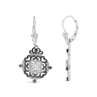 Black Rhodium and .925 Sterling Silver 3/4 Cttw Diamond Medallion Drop Earrings