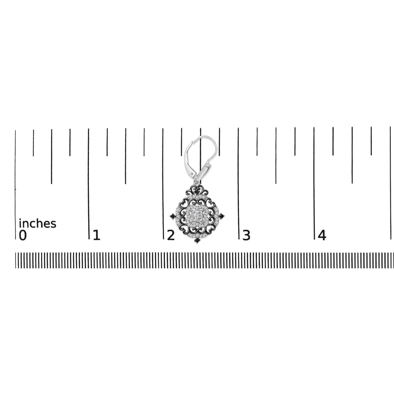 Black Rhodium and .925 Sterling Silver 3/4 Cttw Diamond Medallion Drop Earrings