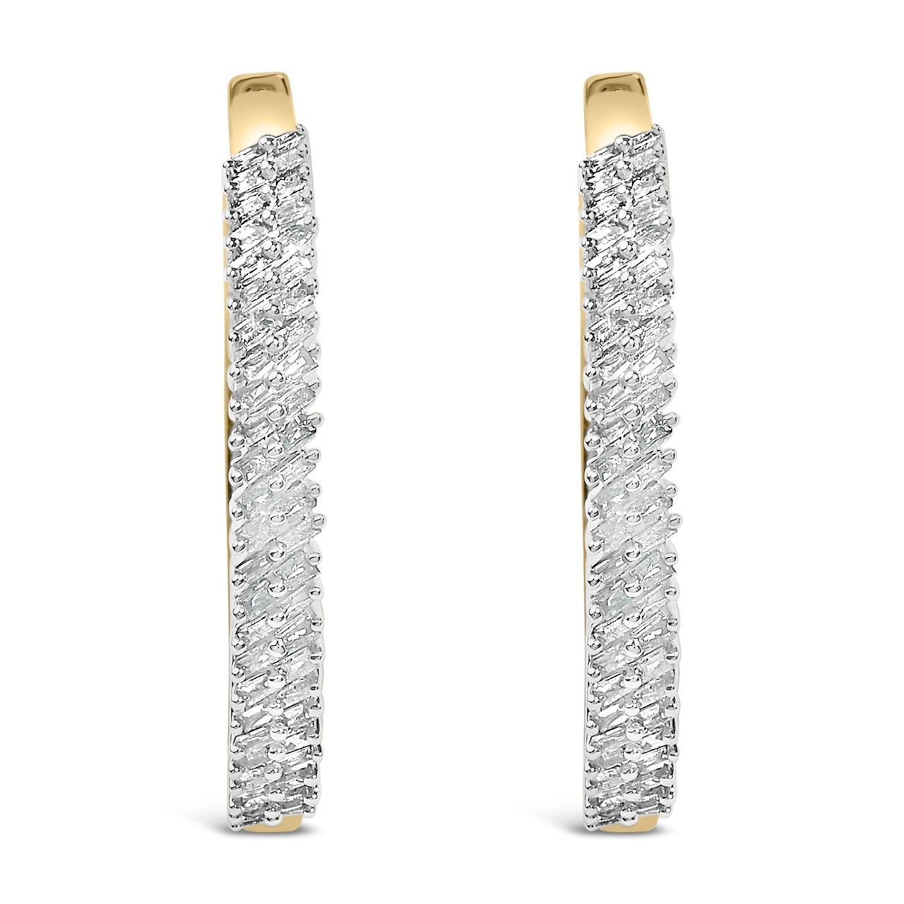 14K Yellow Gold Plated .925 Sterling Silver 1.0 Cttw Baguette Diamond Hoop Earrings