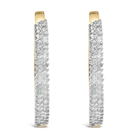14K Yellow Gold Plated .925 Sterling Silver 1.0 Cttw Baguette Diamond Hoop Earrings