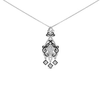 Black Rhodium Plated Sterling Silver 3/4 Cttw Diamond Ornate Drop Pendant Necklace