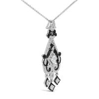 Black Rhodium Plated Sterling Silver 3/4 Cttw Diamond Ornate Drop Pendant Necklace