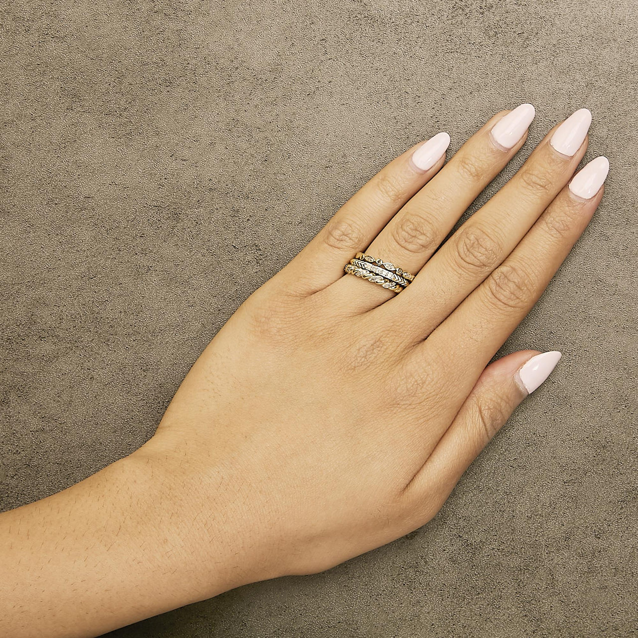 14K Yellow Gold Plated Sterling Silver 1/4 Cttw Diamond Twist Leaf Stackable Ring Set