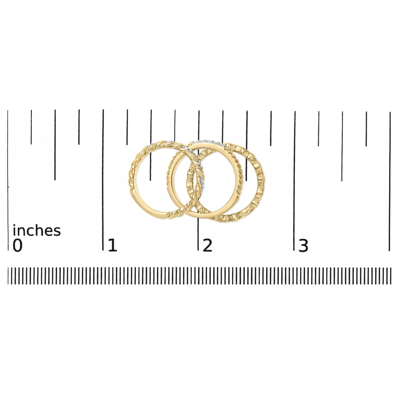 14K Yellow Gold Plated Sterling Silver 1/4 Cttw Diamond Twist Leaf Stackable Ring Set
