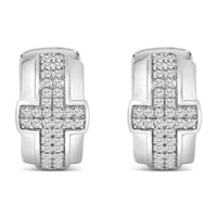 .925 Sterling Silver 1/2 Cttw Diamond Cross Domed Huggy Hoop Earrings