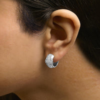 .925 Sterling Silver 1/2 Cttw Diamond Cross Domed Huggy Hoop Earrings