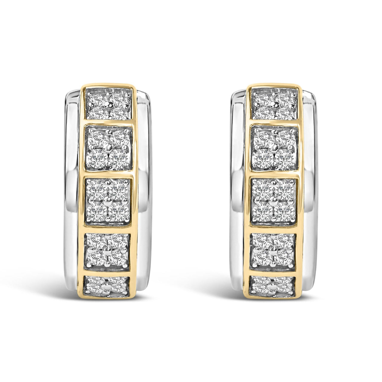 Two Tone .925 Sterling Silver 1/2 Cttw Diamond Square Box Huggie Hoop Earrings