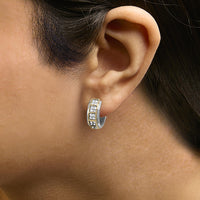 Two Tone .925 Sterling Silver 1/2 Cttw Diamond Square Box Huggie Hoop Earrings