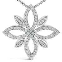 Sterling Silver 1/2 Cttw Diamond Floral Cross Pendant Necklace
