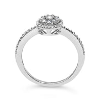 Sterling Silver 1/5 Cttw Diamond Round Motif Halo Ring