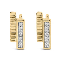 14k Yellow Gold Plated .925 Sterling Silver Diamond Accent Bar Stud Earrings