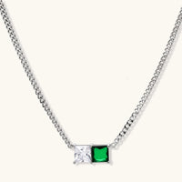 Modern square-cut cubic zirconia jewelry set with white gold plated chain, featuring emerald green or golden yellow stones.