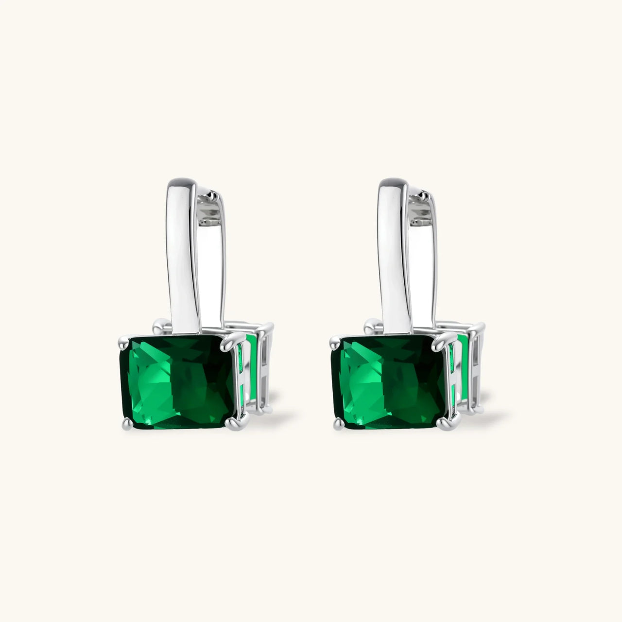 Modern square-cut cubic zirconia jewelry set with white gold plated chain, featuring emerald green or golden yellow stones.