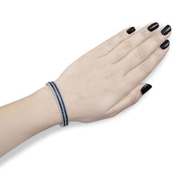18K White Gold Alternating Diamond and 8.00 Cttw Princess Cut Blue Sapphire Multi Row Bangle Bracelet (G-H Color, VS1-VS2 Clarity) - 7
