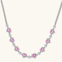 Pink heart-shaped cubic zirconia jewelry set with white gold plating featuring necklace, earrings, bracelet and ring