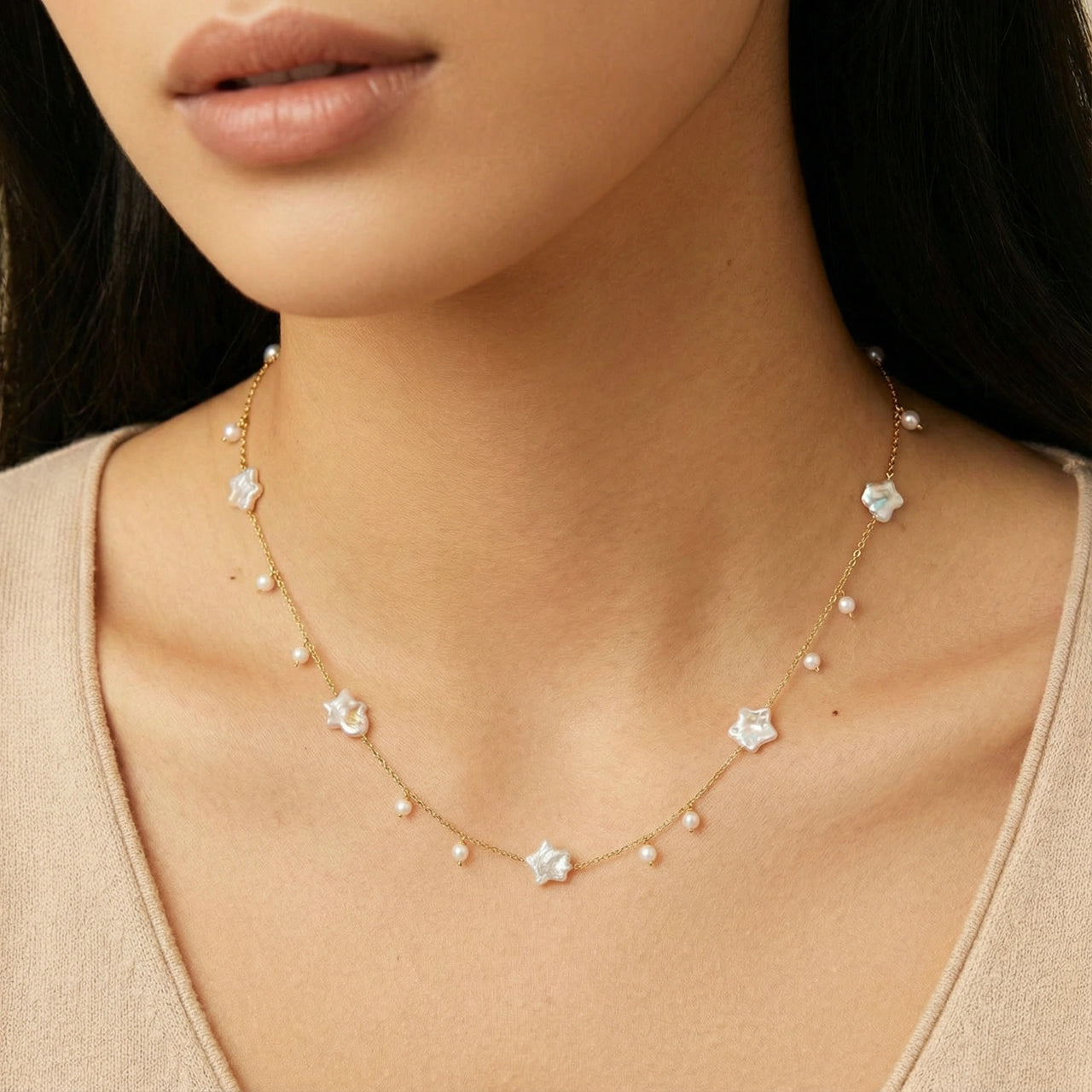 Celestial Pearl Stars Necklace by KIAHMILLA
