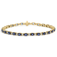 18K Yellow Gold 3/4 Cttw Diamond and 5 1/3 Cttw Oval Blue Sapphire Alternating Link Bracelet (G-H Color, VS1-VS2 Clarity)  - 7.25