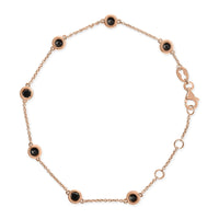 14K Rose Gold 1.00 Cttw Bezel Set Black Diamond 7 Station Link Bracelet (Black Color, I2-I3 Clarity) - 7.5