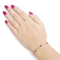 14K Rose Gold 1.00 Cttw Bezel Set Black Diamond 7 Station Link Bracelet (Black Color, I2-I3 Clarity) - 7.5