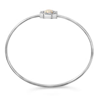 .925 Sterling Silver 7X7MM Created Opal and White Sapphire Halo Bangle Bracelet - 7 Inches
