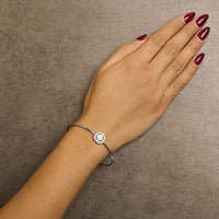.925 Sterling Silver 7X7MM Created Opal and White Sapphire Halo Bangle Bracelet - 7 Inches