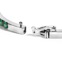 .925 Sterling Silver Created Sapphire and Emerald Semi Eternity Bangle Bracelet - 7