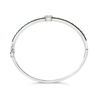 .925 Sterling Silver Created Sapphire and Emerald Semi Eternity Bangle Bracelet - 7