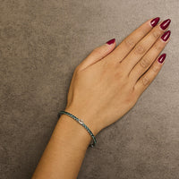 .925 Sterling Silver Created Sapphire and Emerald Semi Eternity Bangle Bracelet - 7