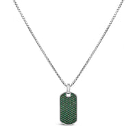 Men's .925 Sterling Silver Created Green Emerald Dog Tag Pendant Necklace - 22