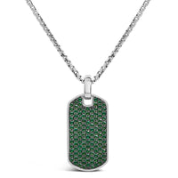 Men's .925 Sterling Silver Created Green Emerald Dog Tag Pendant Necklace - 22