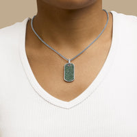 Men's .925 Sterling Silver Created Green Emerald Dog Tag Pendant Necklace - 22