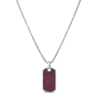 Men's .925 Sterling Silver Created Red Ruby Dog Tag Pendant Necklace - 22
